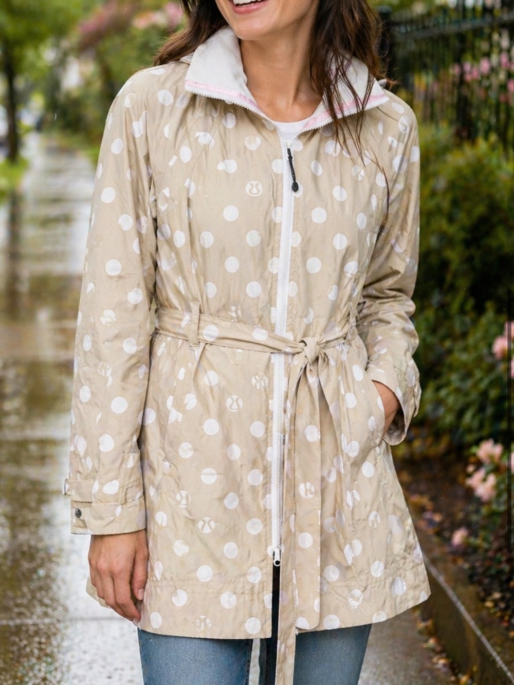 Lululemon Light Beige Polka Dot Rain Jacket